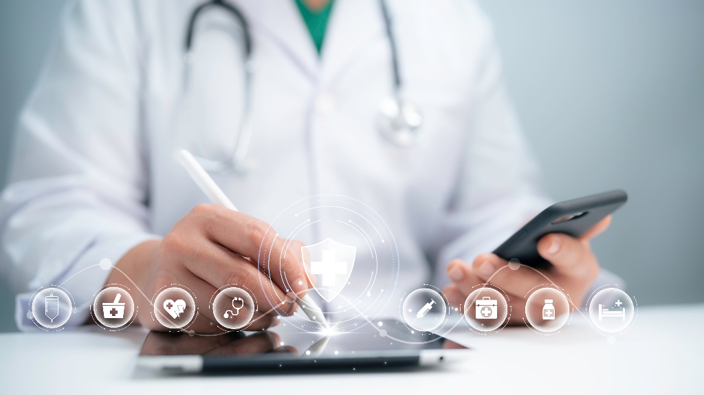 Medical worker with plus icon for the healthcare medical icon