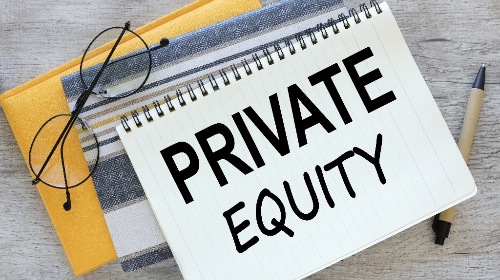 open notebook with text Private equity text