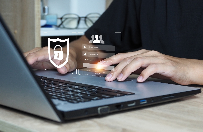 data glowing over laptop