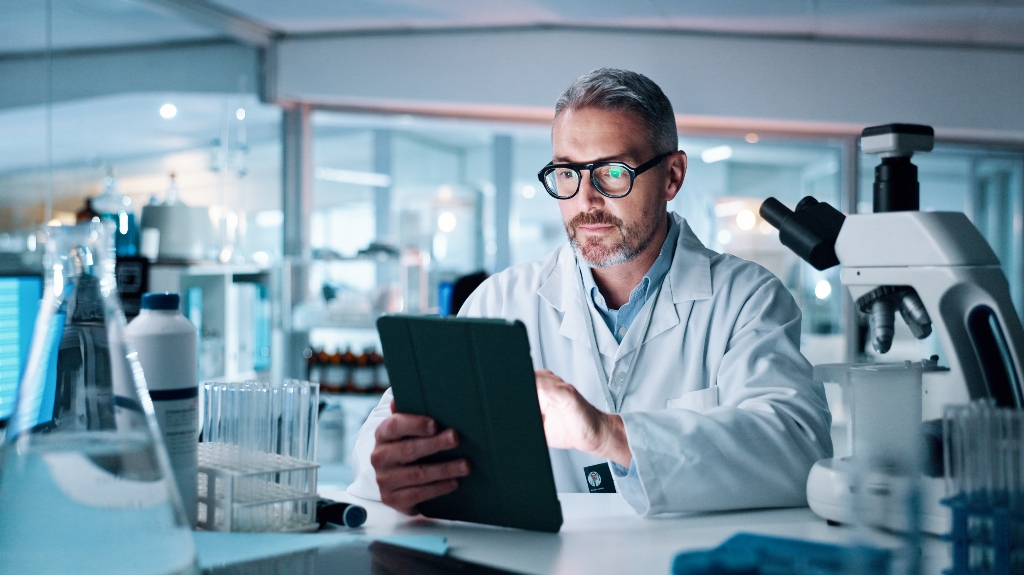 doctor reviewing tablet