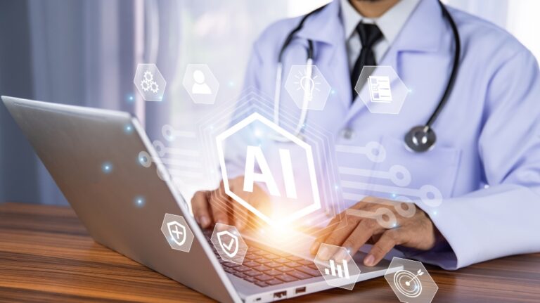 Doctor use AI Artificial intelligence technology for data management